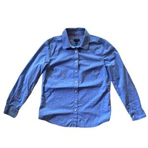 Talbots Button Front Shirt Blue W/ Pink Swiss Dots Sz XS EUC